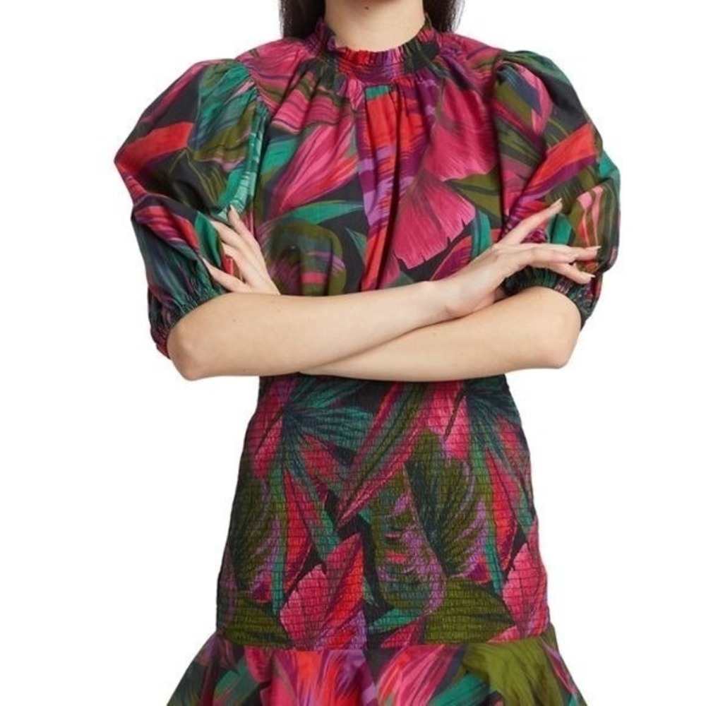 Farm Rio Women's‎ Midnight Leaves Mini Dress - Size Medium - Picture 2 of 12